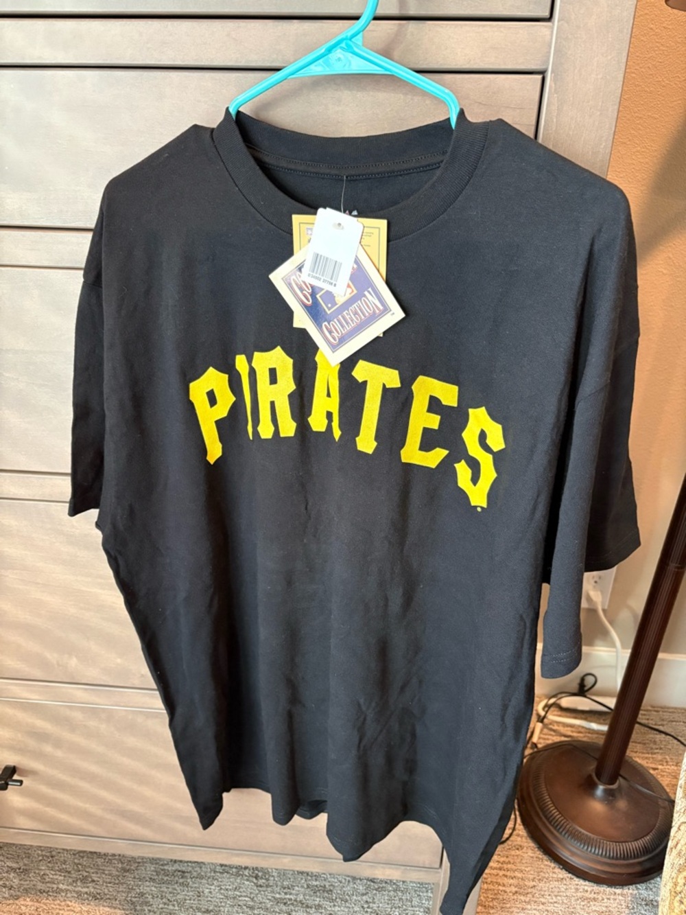 Cooperstown Collection MLB Tag Tee - Black with Yellow Print.  Vintage